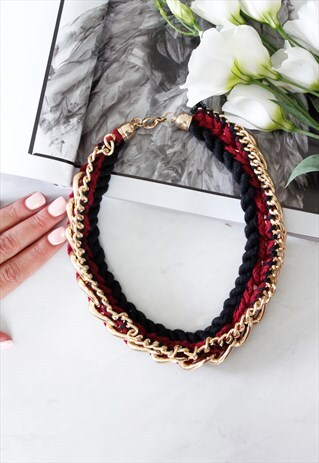 RED ROPE GOLD CHAIN CHUNKY STATEMENT NECKLACE