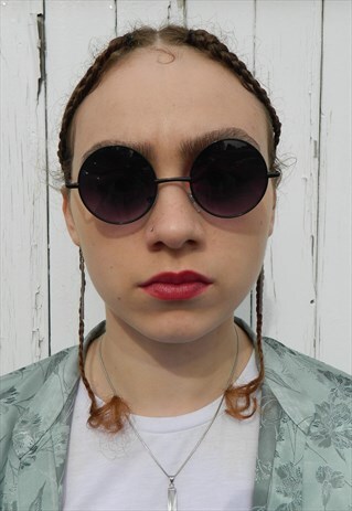 BLACK PURPLE OMBRE CIRCLE ROUND SUNGLASSES