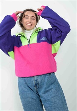 Vintage 90s Retro Colours Fleece 1/4 Zip Pullover Size L 