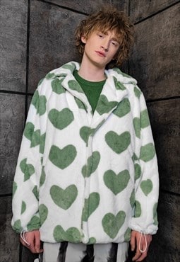 Heart fleece coat handmade 2in1 hood emoji trench jacket