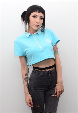 Y2K REWORKED TOMMY HILFIGER BLUE CROPPED POLO SHIRT