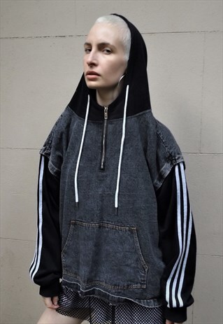 LOOSE FIT OVERSIZE DENIM HOODIE JEAN DROP SHOULDER JACKET
