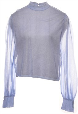 Vintage Sheer Effect Light Blue High Neck Top - XL