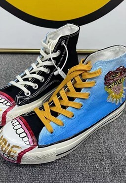Customized anchor trainers mouth sneakers in black blue