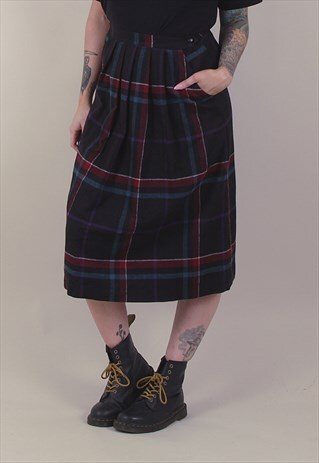 VINTAGE 90'S TARTAN PLEATED MIDI SKIRT /A11060