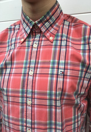 MENS TOMMY HILFIGER SHIRT RED CHECKED TOP LONG SLEEVE TOP