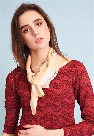 VINTAGE 70'S RETRO BOHO NEUTRAL FLORAL PATTERN SCARF