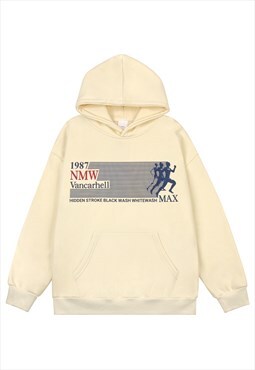 1987 hoodie retro poster pullover old wash jumper in cream