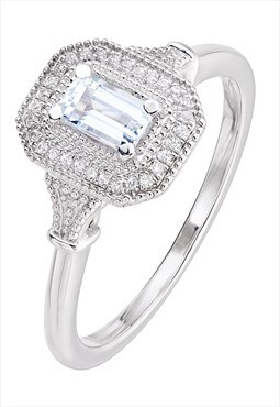 Octagon aquamarine & diamond bridal ring
