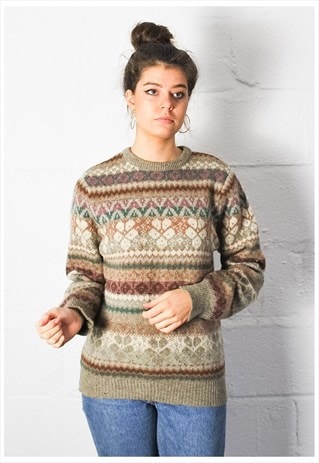VINTAGE 70S PATTERN WOOL KNIT JUMPER