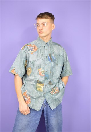 VINTAGE MULTICOLOUR GRAPHIC SHORT SLEEVE HAWAIIAN SHIRT