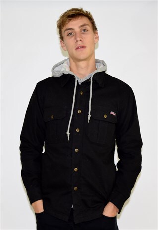 VINTAGE BLACK DICKIES 90S OVER SHIRT HOODED JACKET