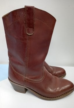 90's Vintage Cowboy Boots Dark Brown Leather Western
