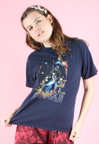 VINTAGE PRINT STAR WARS T-SHIRT 90S DOG REMAKE MOVIE Y2K
