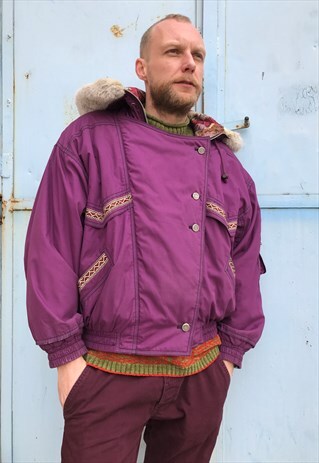 VINTAGE 80' OLDSCHOOL COOL UNISEX PURPLE BOMBER JACKET