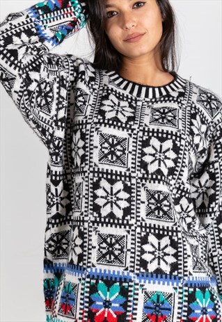 VINTAGE 80S WINTER PRINTED KNIT JUMPER / S8756