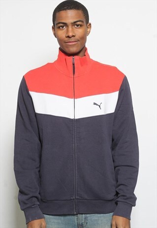 VINTAGE PUMA LOGO FULL ZIP SWEATSHIRT BLUE RED