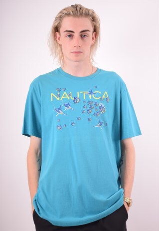 NAUTICA MENS VINTAGE T-SHIRT TOP XL BLUE 90S
