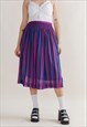 VINTAGE 80S PLEATED CRAZY MULTICOLOR STRIPE MIDI SKIRT 