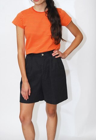 VINTAGE PLEAT SHORTS (UK 8) BLACK 80S DRESS HIGH WAISTED 24
