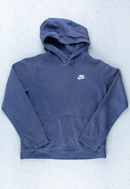 00s Nike Blue Embroidered Minimal Logo Hoodie - B2585