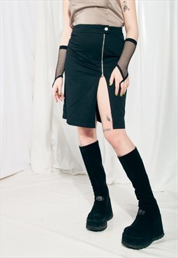Vintage Skirt Y2K Reworked Low Rise Slit Midi in Black