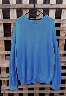 Tommy Hilfiger baby blue heavy knit jumper large 
