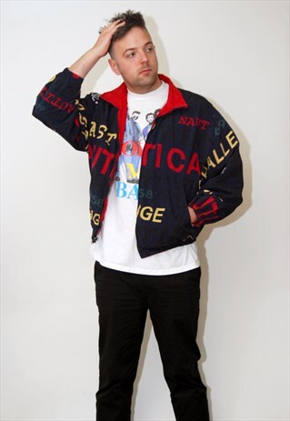 NAUTICA JACKET (M) VINTAGE 90S REVERSIBLE SPELLOUT CHALLENGE