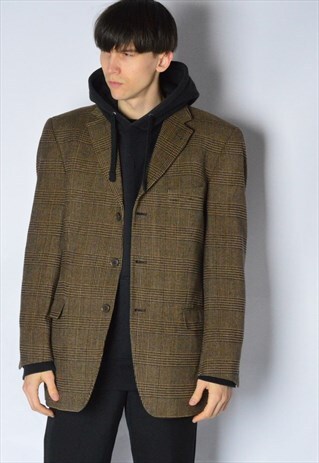 Y2K BROWN CHECK WOOL BLEND BLAZER