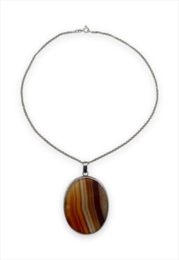 Vintage Silver Necklace Agate gemstone orange 925 sterling