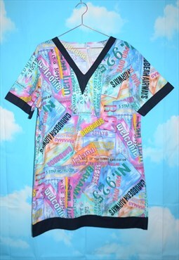 Vintage 90's Fun Multi-Coloured Print Oversized Style Dress