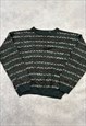 VINTAGE KNITTED JUMPER ABSTRACT PATTERNED GRANDAD SWEATER