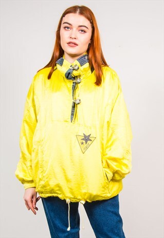VINTAGE 90'S NEON YELLOW PULLOVER WINDBREAKER JACKET