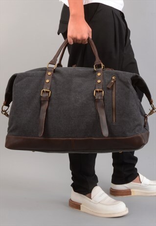 CANVAS AND LEATHER HOLDALL BAG