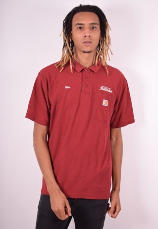 CARHARTT MENS VINTAGE POLO SHIRT LARGE MAROON 90S