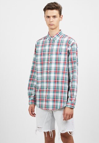 VINTAGE WHITE GREEN RALPH LAUREN LONG SLEEVE CHECKERED SHIRT