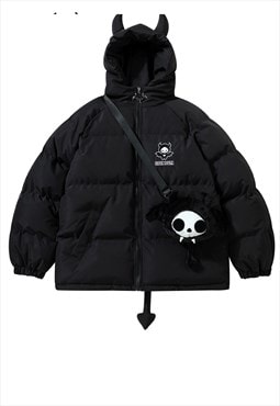 Devil horn jacket grunge puffer retro Anime bomber in black