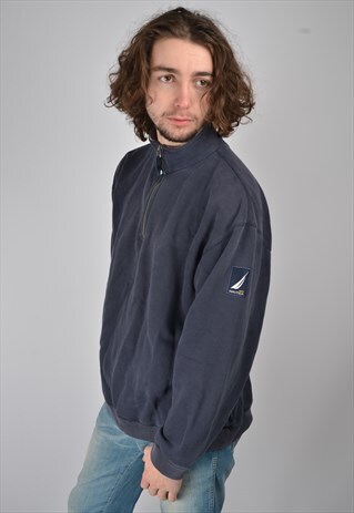 VINTAGE NAUTICA 1/4 ZIP SWEATSHIRT IN NAVY BLUE