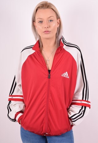 ADIDAS WOMENS VINTAGE TRACKSUIT TOP JACKET MEDIUM RED 90S