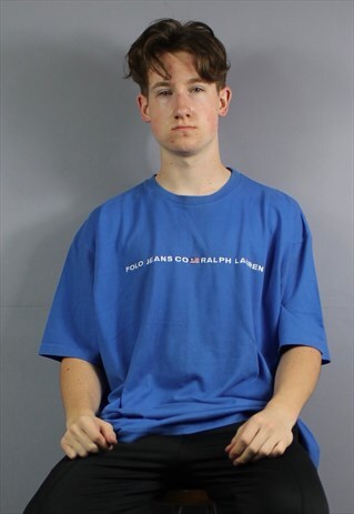 VINTAGE POLO JEANS RALPH LAUREN T-SHIRT IN BLUE WITH EMBROID