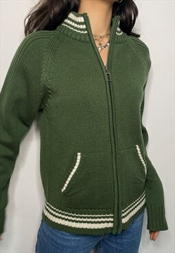 Y2K Vintage Green Knit Zip up Cardigan