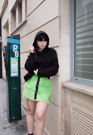 FAUX FUR MINI SKIRT IN GREEN