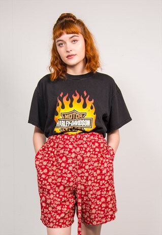 VTG 90'S GAP RED FLORAL PATTERN HIGH WAIST CULOTTES SHORTS