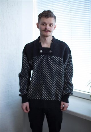 VINTAGE 80'S GREY WOOL SCANDI STYLE JUMPER