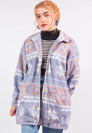 VINTAGE 90'S PASTEL ABSTRACT FLEECE JACKET