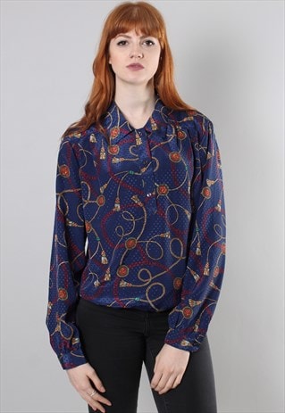 VINTAGE 80S SATIN TEXTURED CHAIN PATTERNED BLOUSE