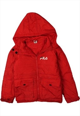 Vintage 90's Fila Puffer Jacket Hooded Full zip up Red Large