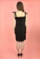 60'S VINTAGE BLACK LACE METALLIC FEATHER TRIM EVENING DRESS