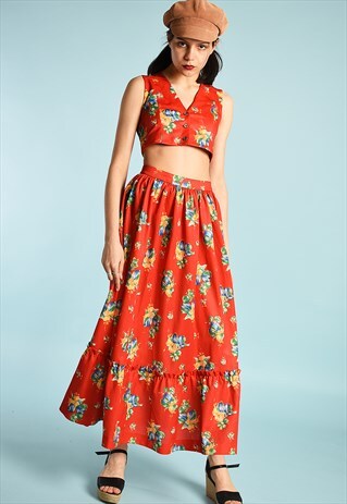 VINTAGE 70'S PARIS CHIC BOHO FLORAL PATTERN CO-ORD TWO PIECE