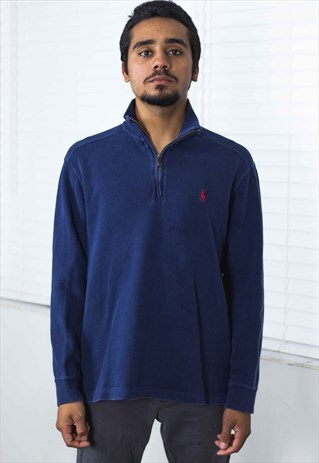 VINTAGE POLO RALPH LAUREN 1/4 ZIP JUMPER LOGO 90S M 17.7